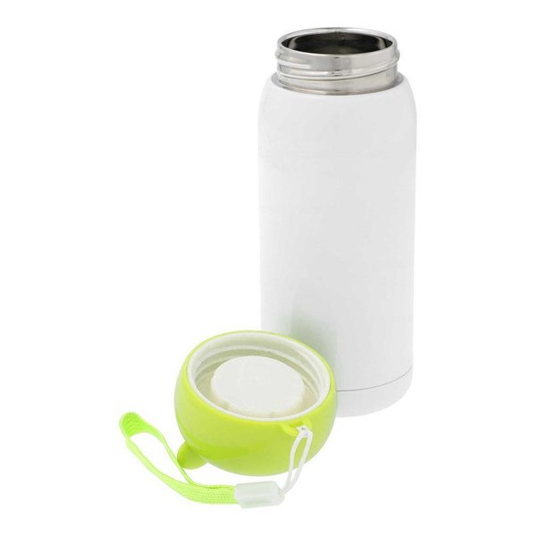 Kinder thermosfles wit met groene dop inclusief bedrukking